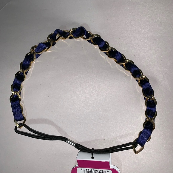 NWT navy silk+gold chainlink elastic HEADBAND $28 - Picture 6 of 8